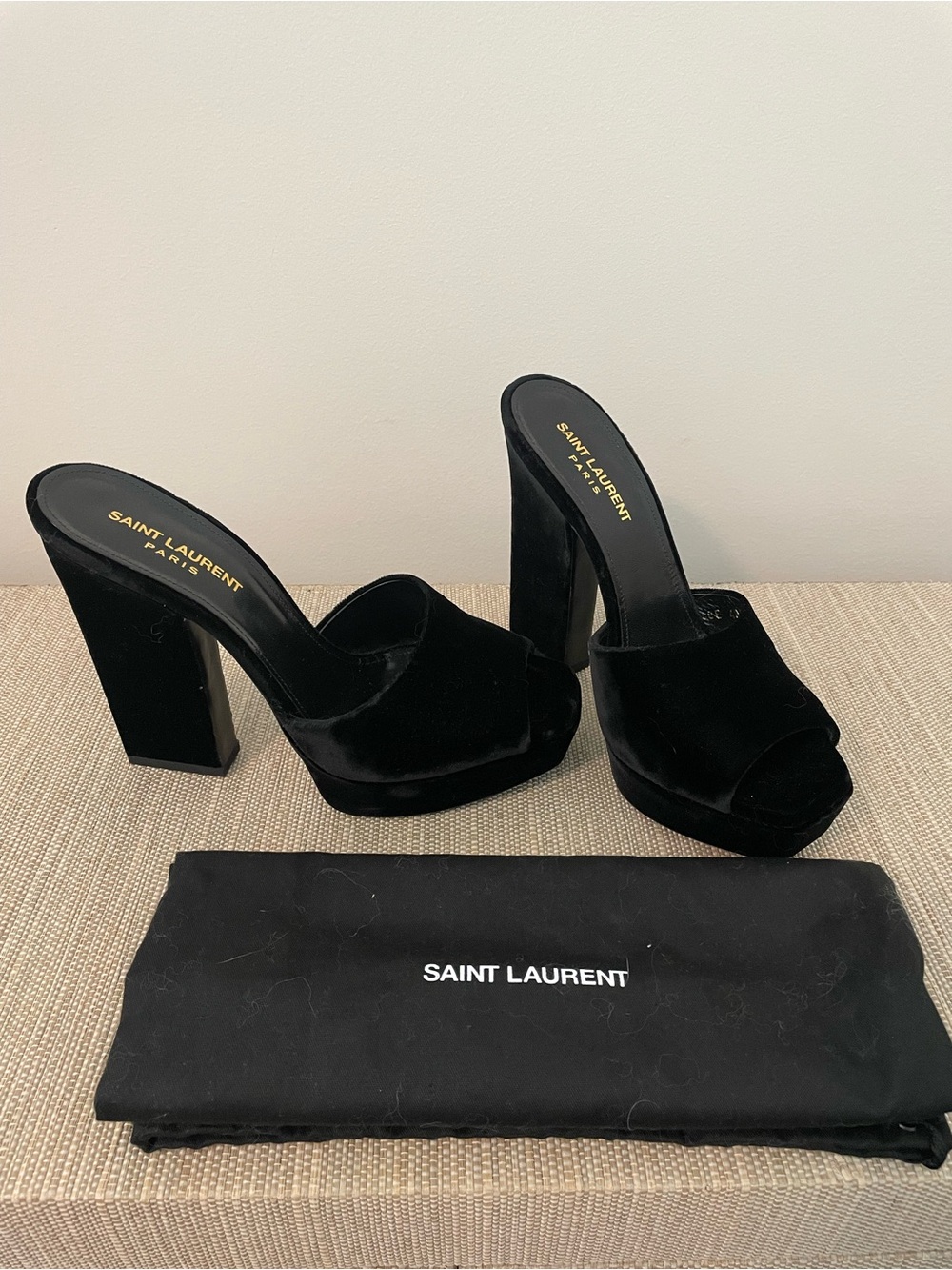 Saint Laurent Debbie Velvet Platform Slide Sandal